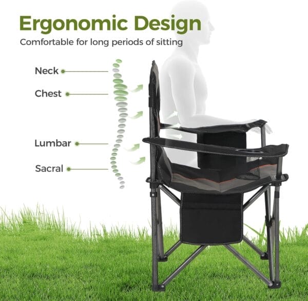 ALPHA CAMP Oversized Camping Folding Chair, Heavy Duty Support 450 LBS Steel Frame Collapsible Padded Arm Chair with Cup Holder Quad Lumbar Back, Portable for Outdoor - Image 3