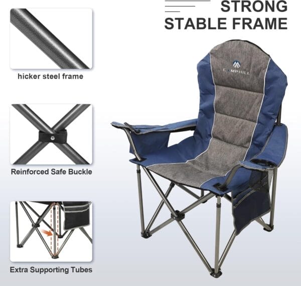 Folding Camping Chair:Oversized Portable Lawn Chairs for Adults,Outdoor Heavy Duty Padded Seats,Support 350 LBS,for Camp,Travel & Picnic - Image 4