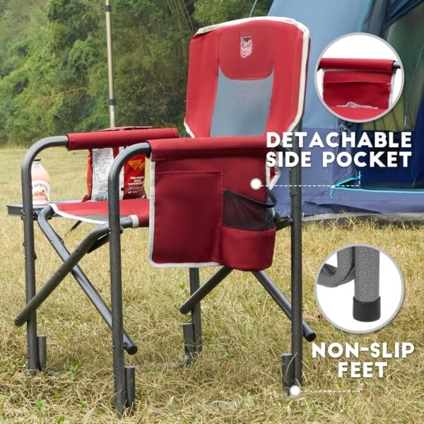 TIMBER RIDGE Aluminum Oversized Camping Chair, Lightweight Portable Directors Chair with Side Table Detachable Side Pocket for Outdoor Camping, Lawn, Picnic, Support 400lbs Red 2 Pack - Image 7