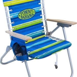 Tommy Bahama Hi-Boy 17" Seat Height 4-Position Lace-Up Suspension Folding Beach Backpack Chair, 1-Pack, Green and Blue Stripe