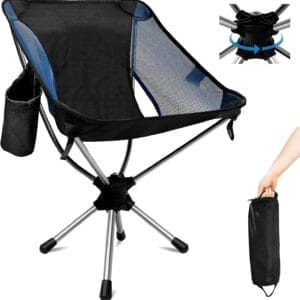 360 Swivel Folding Camping Chairs - Lightweight & Portable, Ideal for Travel, Camping, Hiking, Fishing, Beach & Lawn (Blue)