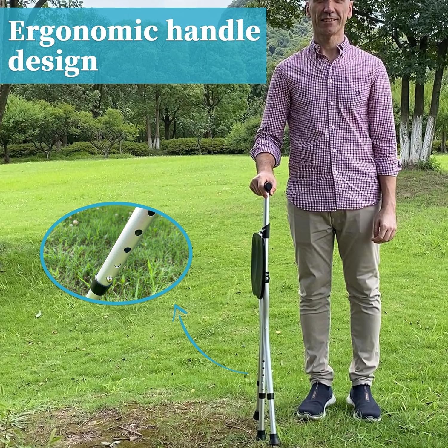 Portable Adjustable Folding Walking Cane with Seat Allows Durability While Walking and Convenience for Sitting, Alloy Crutch Chair, Anti-Slip Lightweight Walking Stick for Seniors - Image 4