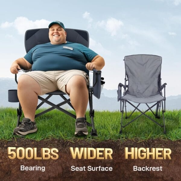 EVER ADVANCED Oversized Folding Camping Chair for Adults, Heavy Duty Lawn Chair with Side Pockets, Portable Collapsible Quad Chair for Outside, Support Up to 500lbs - Image 3