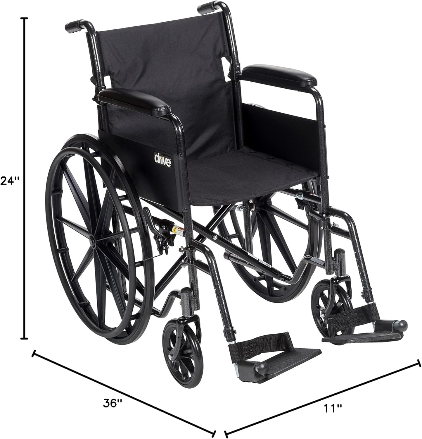 Drive Medical SSP118FA-SF Silver Sport 1 Folding Transport Wheelchair with Full Arms and Removable Swing-Away Footrest, Black - Image 9