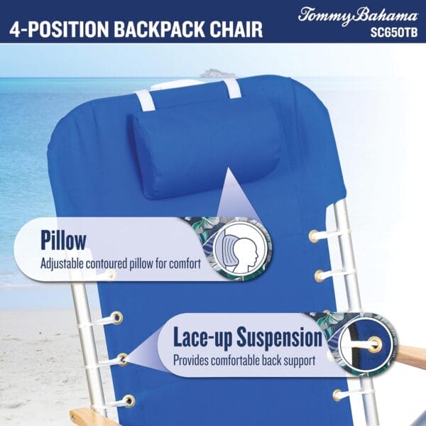 Tommy Bahama Hi-Boy 17" Seat Height 4-Position Lace-Up Suspension Folding Beach Backpack Chair, 1-Pack, Green and Blue Stripe - Image 6