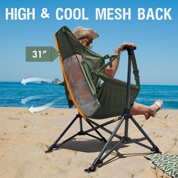 PORTAL Hammock Camping Chair, Portable Outdoor Swinging Chairs, Rocking Chair for Adults with Adjustable Back and Height for Lawn, Backyard, Patio, Supports 400 lbs, Breathable Mesh High Back, Green - Image 5
