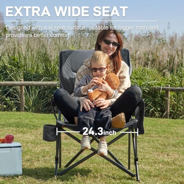 EVER ADVANCED Oversized Folding Camping Chair for Adults, Heavy Duty Lawn Chair with Side Pockets, Portable Collapsible Quad Chair for Outside, Support Up to 500lbs - Image 5
