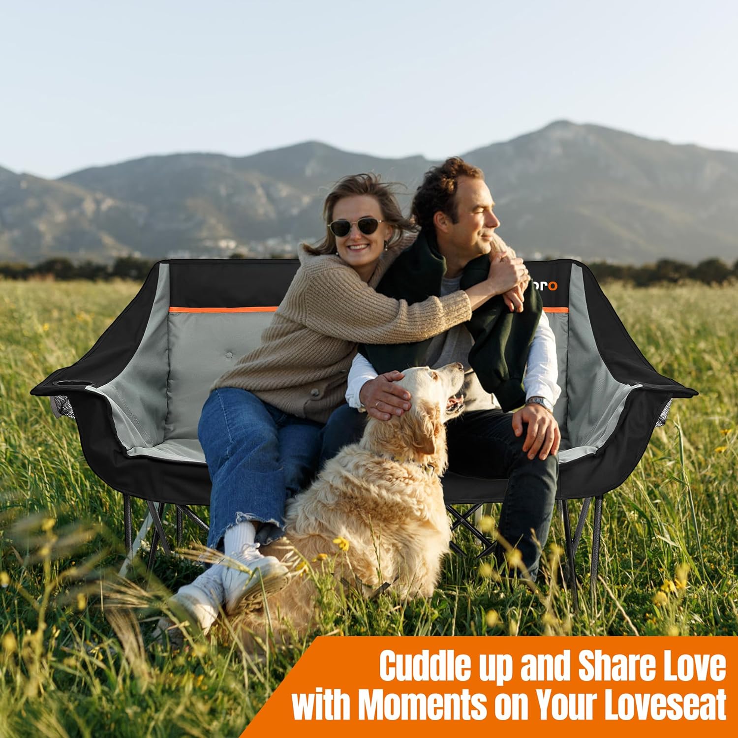 Oversized Double Camping Chair for Adults, Fully Padded Folding Camping Chairs Loveseat, Big Heavy Duty Outdoor Patio Lawn Chair with Arm Cup Holder - Image 3