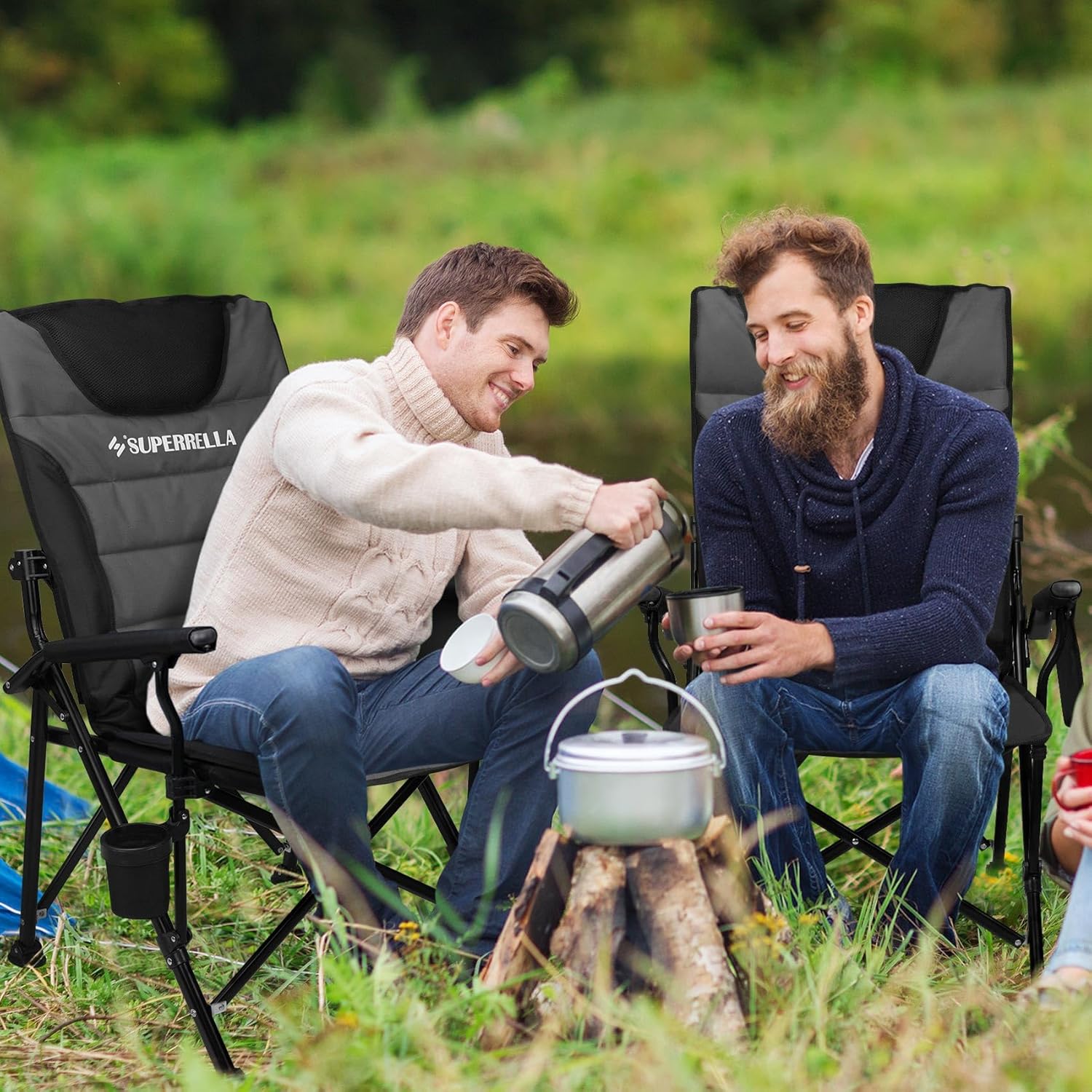 Supperella Movable Backrest Camping Chair for Adults with Cup Holder Folding Lawn Chairs for Outdoor Activities, Sports, Travel & Picnic - Image 2
