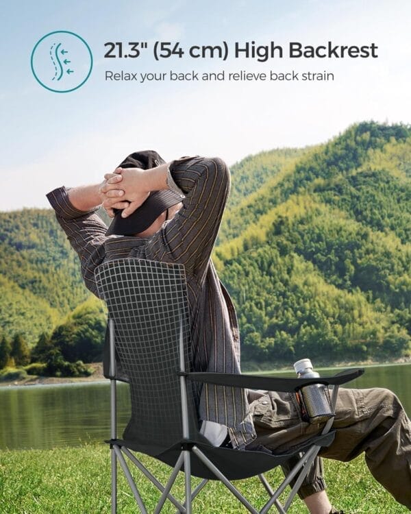 SONGMICS 2 Pack Folding Camping Chairs, Load 330 lb, Cup Holder and High Backrest, Heavy-Duty Structure, for Lawn, Garden, Fishing, Terrace - Image 4