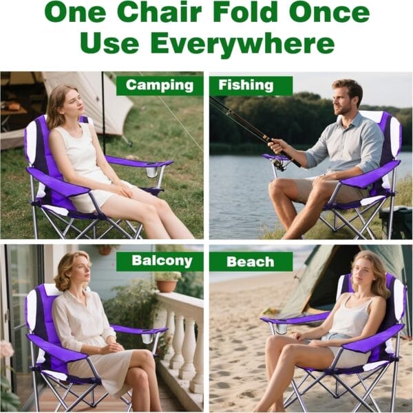 AMAGABELI GARDEN & HOME Camabel Folding Camping Chairs Outdoor Lawn Chair Padded Sports Lightweight Foldable Chairs - Image 6