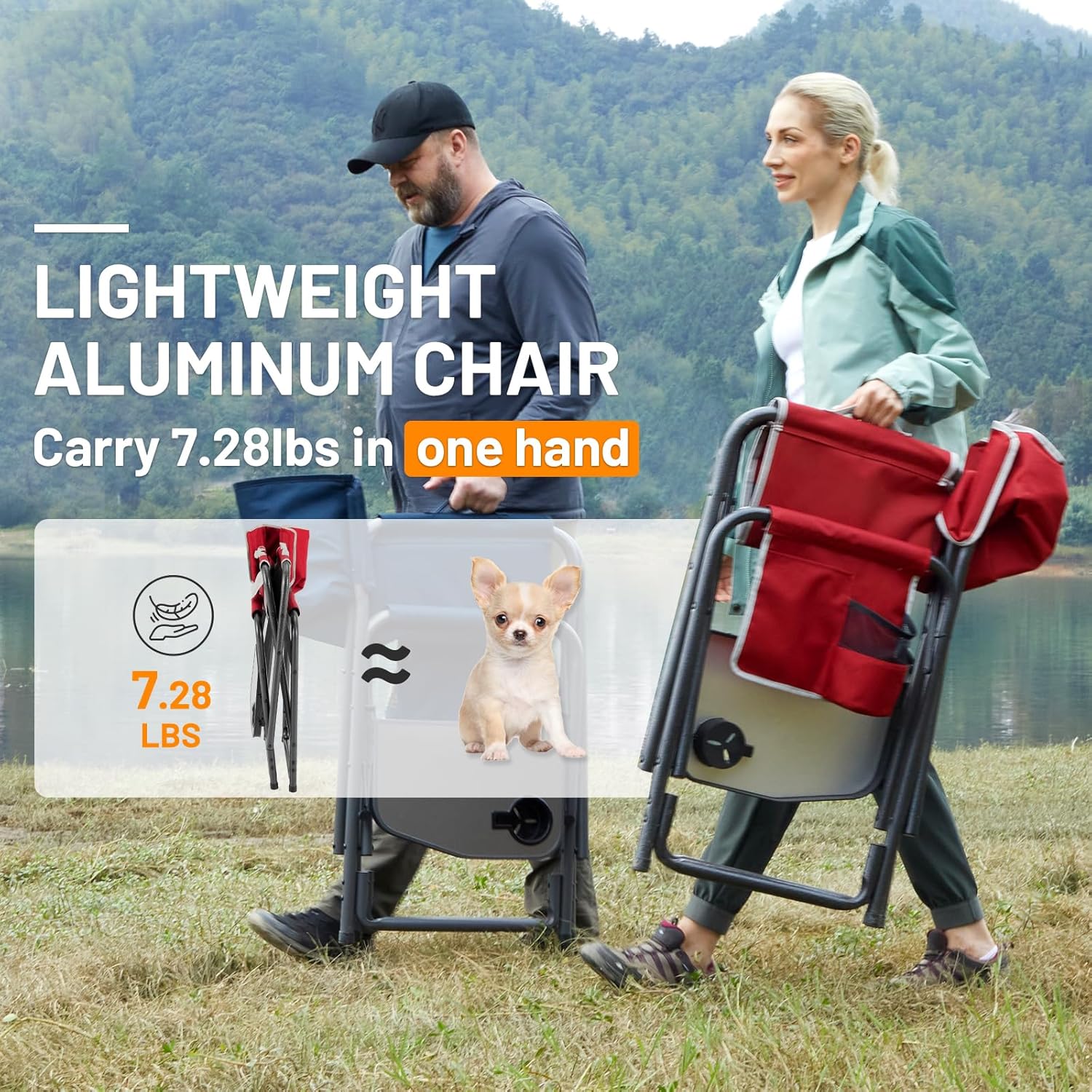 TIMBER RIDGE Aluminum Oversized Camping Chair, Lightweight Portable Directors Chair with Side Table Detachable Side Pocket for Outdoor Camping, Lawn, Picnic, Support 400lbs Red 2 Pack - Image 4