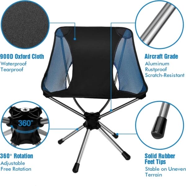 360 Swivel Folding Camping Chairs - Lightweight & Portable, Ideal for Travel, Camping, Hiking, Fishing, Beach & Lawn (Blue) - Image 3