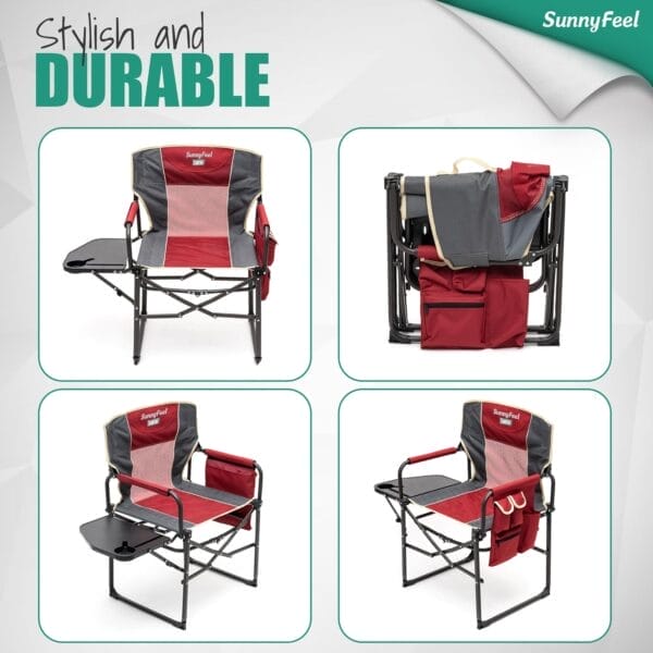 SUNNYFEEL Camping Directors Chair, Heavy Duty,Oversized Portable Folding Chair with Side Table, Pocket for Beach, Fishing,Trip,Picnic,Lawn,Concert Outdoor Foldable Camp Chairs - Image 7