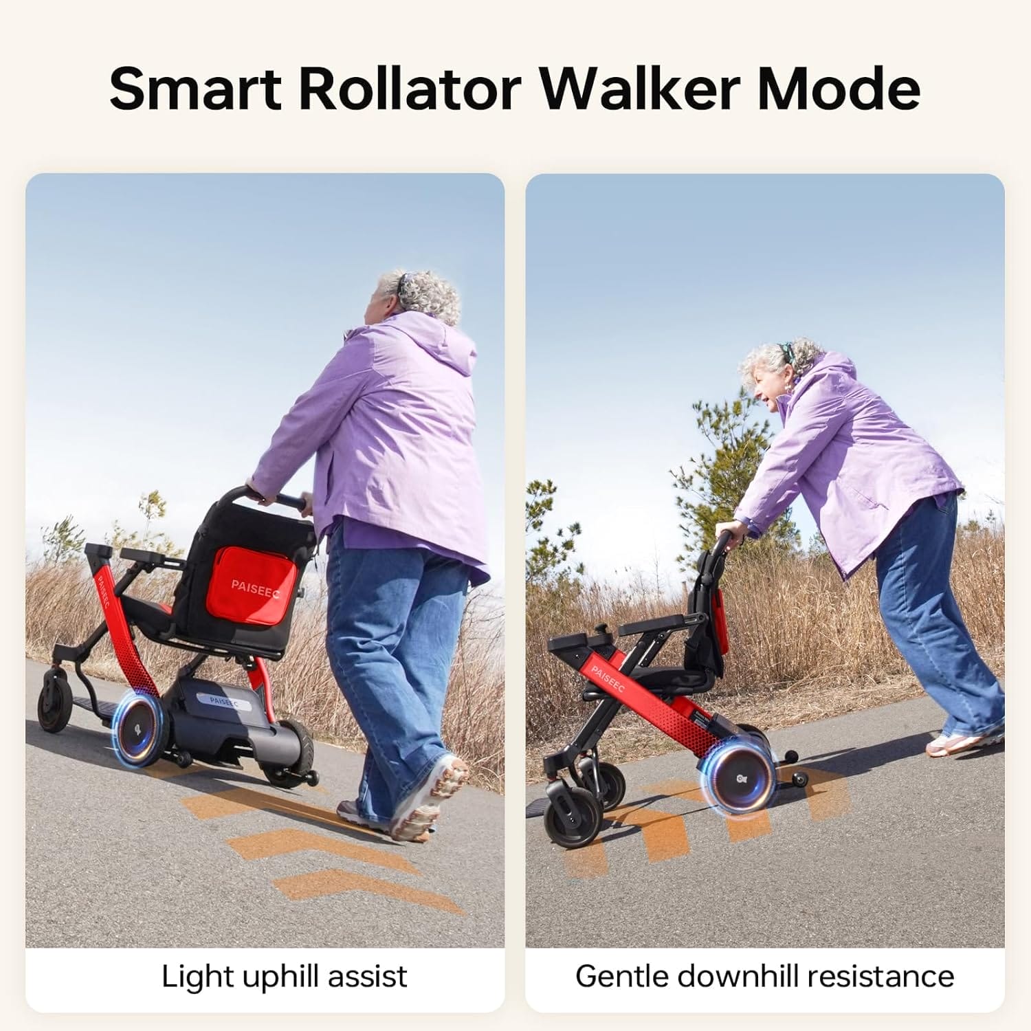 Foldable Electric Wheelchair for Adults & Seniors, Motorized Wheelchair & Rollator Walker Combo with Height-Adjustable Handles, Airline Approved, Travel Size, 18 Miles Range, Power Wheelchair, Red - Image 4