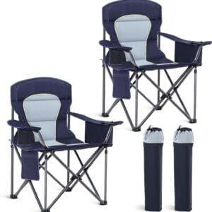 Oversized Camping Folding Chair, Heavy Duty Portable Outdoor Chair, Foldable Camp Chair with Cup Holder and Cooler Bag Support 450 LBS, 2 Pack, Dark Blue