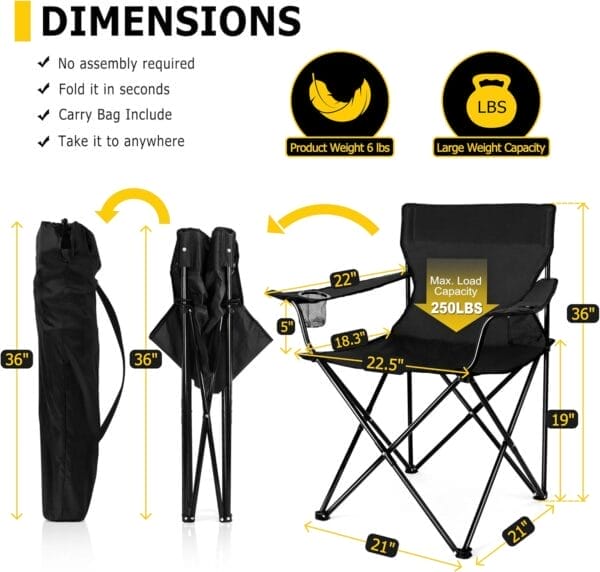 Joyfair Portable Camping Chair, Outdoor Lawn Folding Chairs for Adults, Heavy Duty Large Foldable Chairs for Beach, Fishing, Tailgating Outdoor Sport, 2 Cup Holders & Carry Bag - Image 2