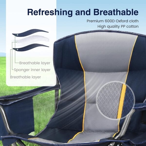 Oversized Portable Camping Folding Chair, Heavy Duty Foldable Outdoor Chair, Camp Chair with Cup Holder and Cooler Bag for Camp, Travel, Support 450 LBS, 2 Pack(Blue)… - Image 8