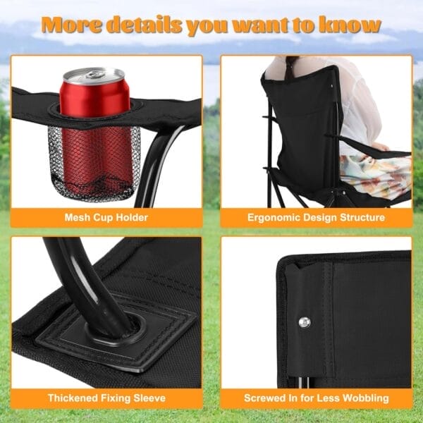 HaSteeL Camping Chairs 4 Pack, Oversized Folding Chair with Cup Holders for Adults, Portable Chair & Carry Bag for Outdoor Backyard, Beach, Lawn, Patio, Picnic, Fishing, Oxford Fabric & Heavy Duty - Image 4