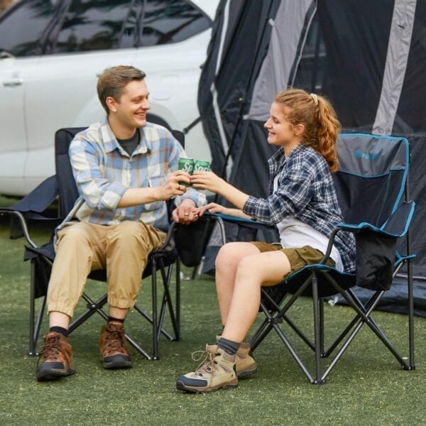 FUNDANGO Oversize Fold Camping Chair for Adults 2 Pack, 550 Lbs Portable Beach Fishing Lawn Chair with Cushion seat & Back, 4-can Cooler & Cup Holder, Carry Bag Included for Outdoor (2 Pack/Black) - Image 2