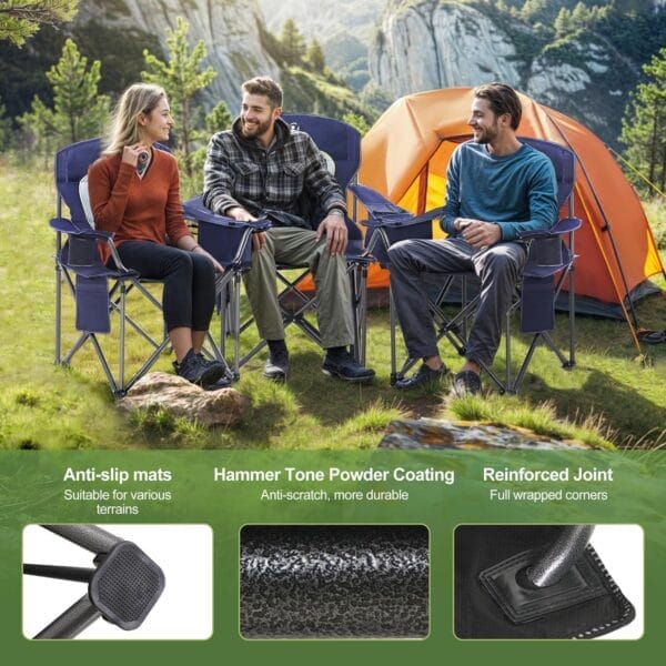 LET'S CAMP Oversized Folding Camping Chair Portable Outdoor Heavy Duty Padded Chairs Lawn Chair with Cup Holder, Storage Pocket and Cooler Bag, Supports 450LBS, for Camp, Travel, Picnic (Blue) - Image 6