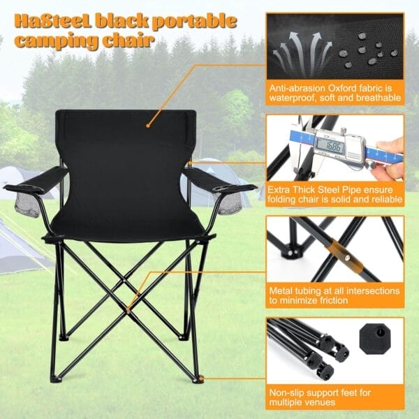 HaSteeL Camping Chairs 4 Pack, Oversized Folding Chair with Cup Holders for Adults, Portable Chair & Carry Bag for Outdoor Backyard, Beach, Lawn, Patio, Picnic, Fishing, Oxford Fabric & Heavy Duty - Image 3