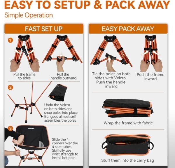MARCHWAY Lightweight Folding Camping Chair with Spring Lock, Stable Compact Portable for Outdoor Camp, Travel, Beach, Picnic, Festival, Hiking, Backpacking (Lowback Orange) - Image 6