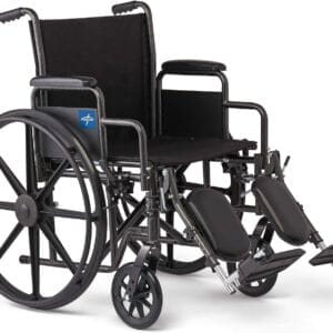 Medline Comfortable Folding Wheelchair with Swing-Back, Desk-Length Arms and Elevating Footrests, 20”W x 16”D Seat