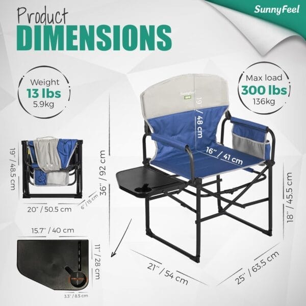 SUNNYFEEL Oversized Camping Directors Chair, Portable Folding Lawn Chairs for Adults Heavy Duty with Side Table,Pocket for Beach, Fishing,Picnic,Concert,Tailgating, Outdoor Foldable Camp Chair - Image 2