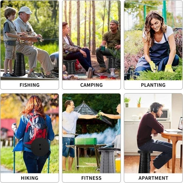 Aihoye Portable Collapsible Stool， Folding Telescoping Stool with Load Capacity 400lbs，Portable Collapsible Stool for Adults，Portable Collapsible Chair for Camping Fishing Hiking Travel BBQ(Black) - Image 6