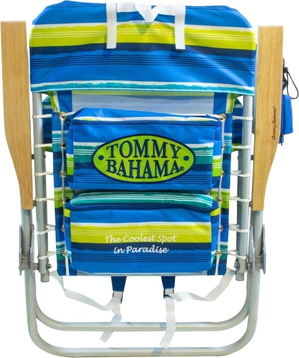 Tommy Bahama Hi-Boy 17" Seat Height 4-Position Lace-Up Suspension Folding Beach Backpack Chair, 1-Pack, Green and Blue Stripe - Image 15