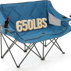 ARROWHEAD OUTDOOR Portable Folding Double Duo Camping Chair Loveseat w/ 2 Cup & Wine Glass Holder, Heavy-Duty Carrying Bag, Padded Seats & Armrests, Supports up to 650lbs, USA-Based Support