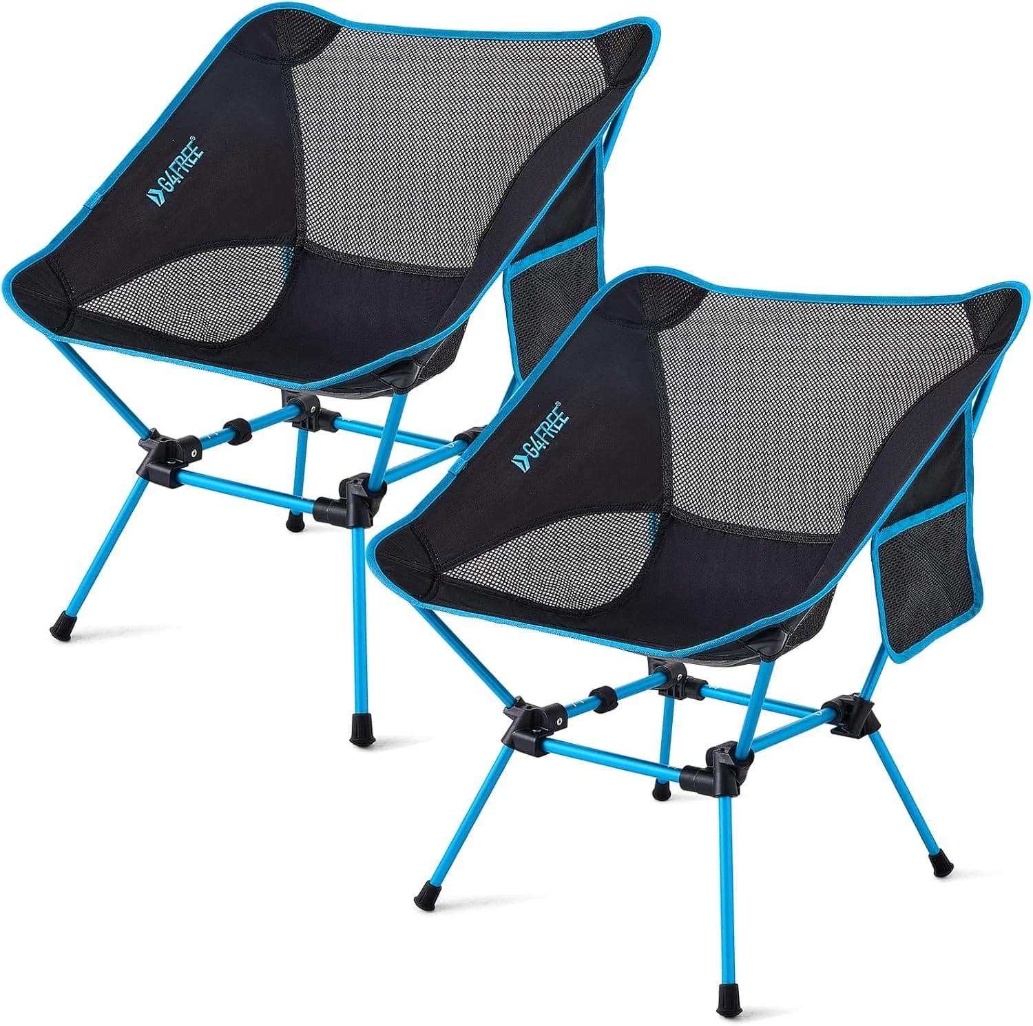 G4Free 2Pcs Folding Camping Chairs, Ultralight Compact Backpacking Folding Chairs Lawn Chairs Heavy Duty 330lbs with Side Pockets