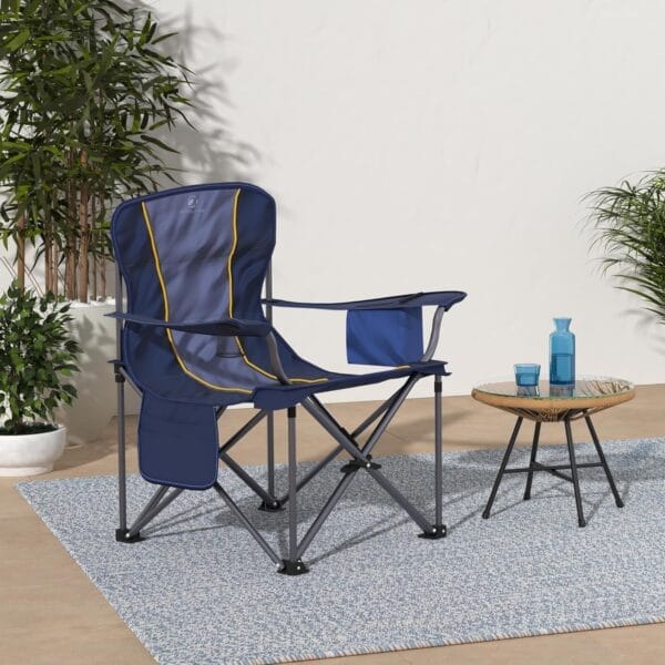 ALPHA CAMP Oversized Camping Folding Chair Heavy Duty with Cooler Bag Support 450 LBS Steel Frame Collapsible Padded Arm Quad Lumbar Back Chair Portable for Lawn Outdoor,Blue - Image 2
