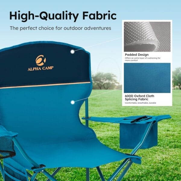 ALPHA CAMP Camping Chair 2 Pack Portable Chair with 3-Can Cooler Folding Chair with Side Pocket and Cup Holder, Collapsible for Camping, Tailgates, Beach, Fishing and Sports,2PC - Image 4