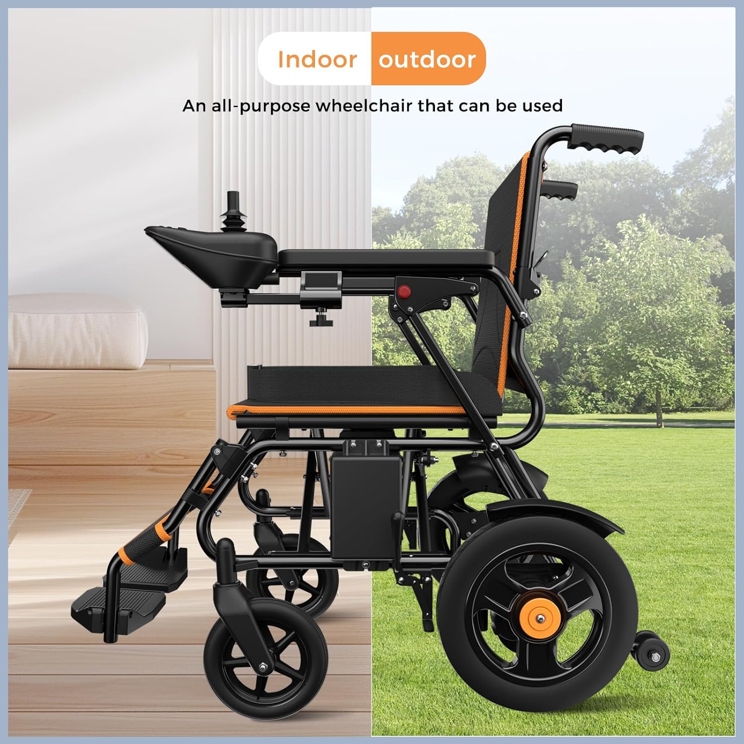 POWET Electric Wheelchairs for Adults, Intelligent Foldable Electric Wheelchair for Senior, 15 Miles Long Cruise Range Power Wheelchair, All Terrain Motorized Wheelchair with Powerful Motor (Orange) - Image 7