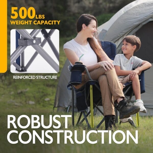 Oversized Folding Camping Chair for Adults, Supports 500 lbs – Breathable Fabric, Insulated Cup Holder, 8-Can Cooler, Padded Backrest & Seat, Storage Pouch, Carry Bag - Image 3