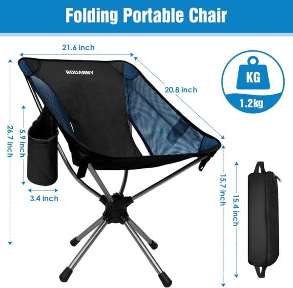 360 Swivel Folding Camping Chairs - Lightweight & Portable, Ideal for Travel, Camping, Hiking, Fishing, Beach & Lawn (Blue) - Image 10