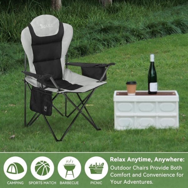 Camping Chairs for Adults, Camp Chair, Folding Chairs for Outside, Support 380 LBS, Portable Travel Lawn Outdoor Camping Chairs with Cup Holder & Cooler Bag, Sports Chairs for Baseball, Soccer - Image 7
