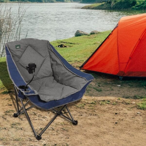 Oversized Foldable Camping Chair with Cell Phone Holder,Outdoor Padded Lawn Chair w/Cup Holder,Carry Bag for Beach, Hiking, and Picnics,Heavy-Duty 300-lbs Capacity, Blue - Image 2