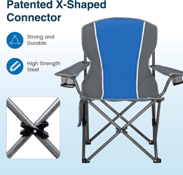 Portable Camping Chair, Heavy Duty Outdoor Folding Chair with Armrest, Foldable Camp Chair with Cup Holder, Portable Lawn Chair for Adults Support 350 LBS, Blue-Gray - Image 3
