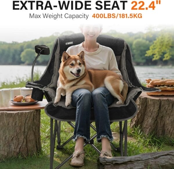 Camping Chairs for Adults-Oversized Extra Large Lawn Chair,Folding Comfy Padded Chair w/Phone Holder,Side Pocket,Cup Holder for Outdoor,Wide&Thick,Heavy Duty 400Lbs,Black - Image 3