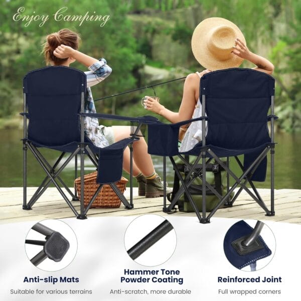 Oversized Portable Camping Folding Chair, Heavy Duty Foldable Outdoor Chair, Camp Chair with Cup Holder and Cooler Bag for Camp, Travel, Support 450 LBS, 2 Pack(Blue)… - Image 3