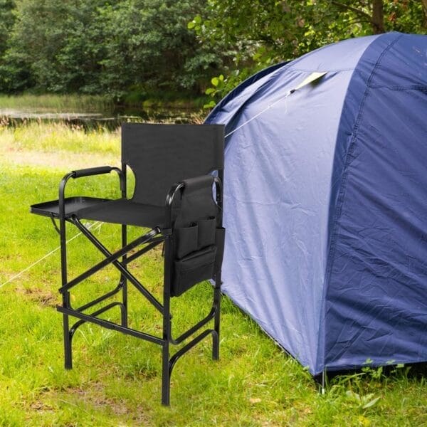mefeir 30" Tall Directors Chair Black Folding with Side Table Storage Bag,Portable Makeup Artist Bar Height, Aluminum Frame 300 lbs Capacity, 19.2" D x 23.6" W x 45.6" H - Image 7