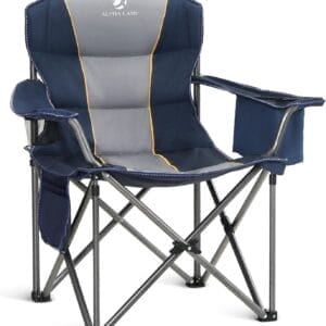 ALPHA CAMP Oversized Camping Folding Chair Heavy Duty with Cooler Bag Support 450 LBS Steel Frame Collapsible Padded Arm Quad Lumbar Back Chair Portable for Lawn Outdoor,Blue
