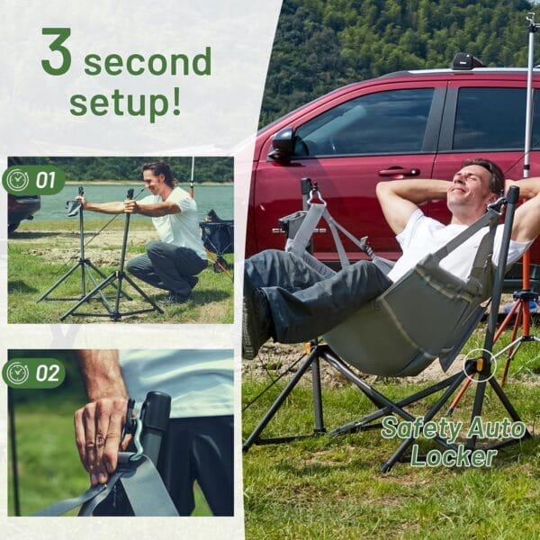 TIMBER RIDGE Hammock Camping Chair with Adjustable Backrest, Heavy Duty Folding Hammock Chair Supports 300lbs, Portable Hammock Chair for Camping, Travelling and Patio, Grey - Image 7