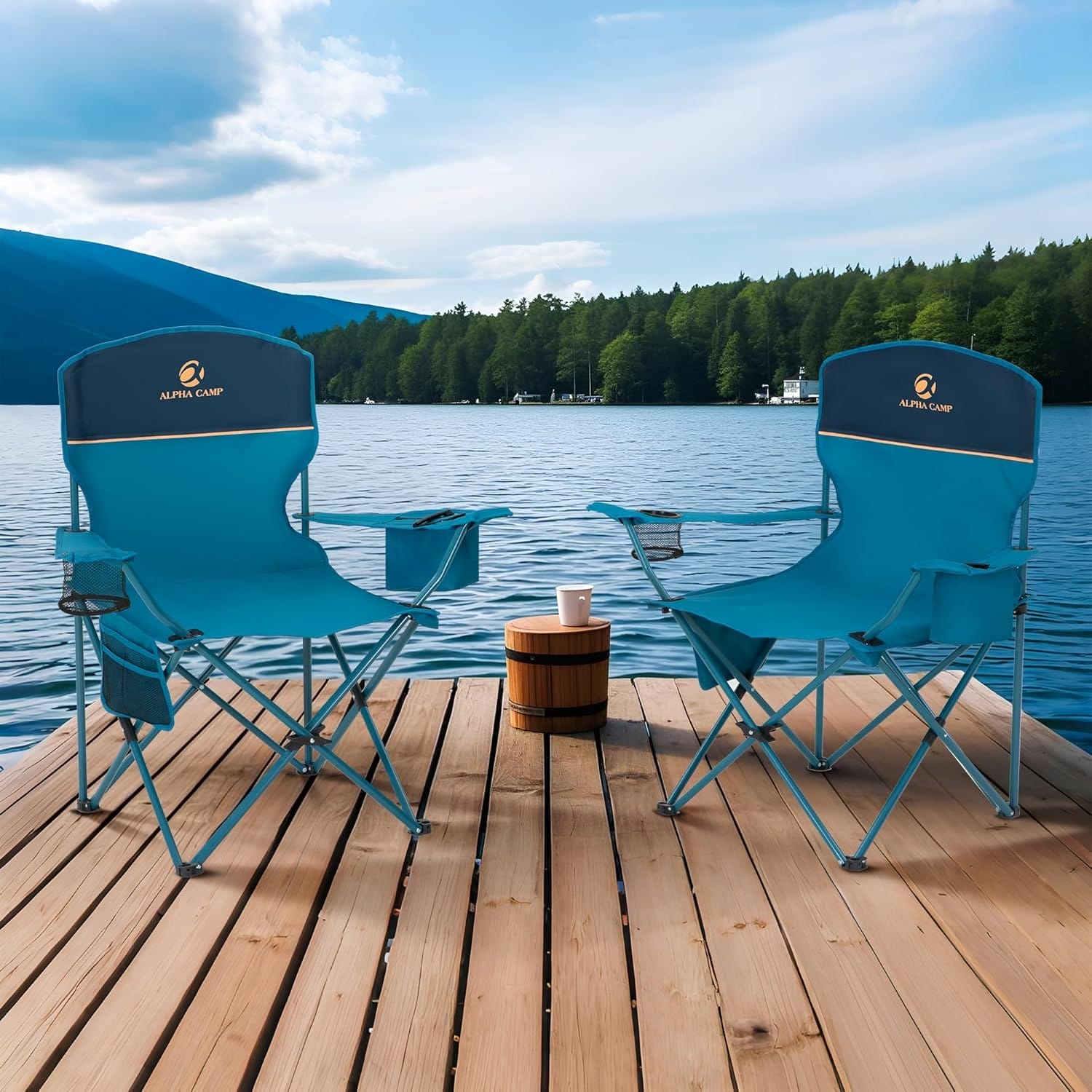 ALPHA CAMP Camping Chair 2 Pack Portable Chair with 3-Can Cooler Folding Chair with Side Pocket and Cup Holder, Collapsible for Camping, Tailgates, Beach, Fishing and Sports,2PC - Image 2