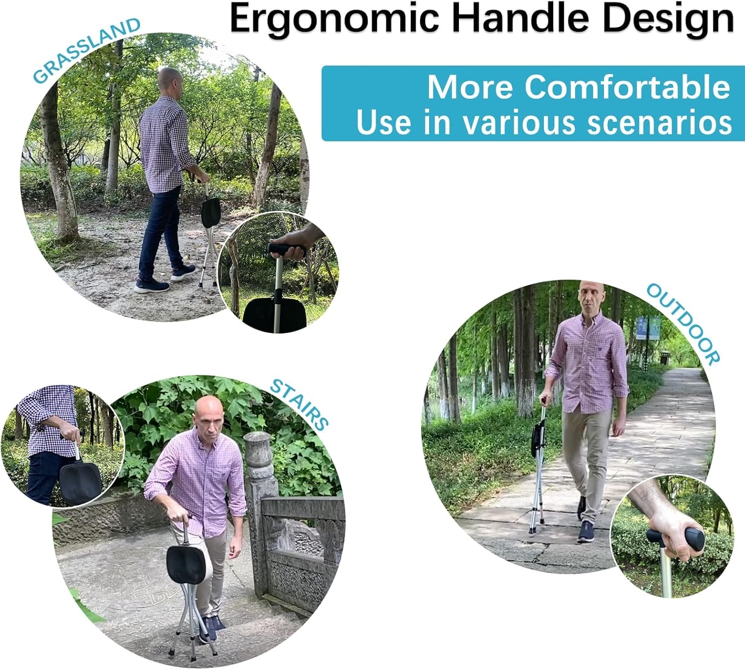 Portable Adjustable Folding Walking Cane with Seat Allows Durability While Walking and Convenience for Sitting, Alloy Crutch Chair, Anti-Slip Lightweight Walking Stick for Seniors - Image 3