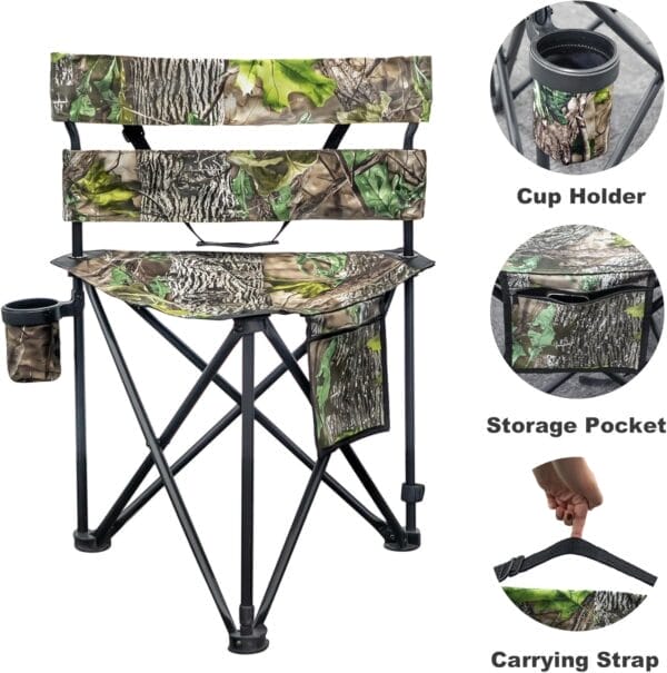 Extra Large Tripod Fishing Chair with Backrest Portable Hunting Chair with Cup Holder for Camping, Hiking, Outdoor - Image 5