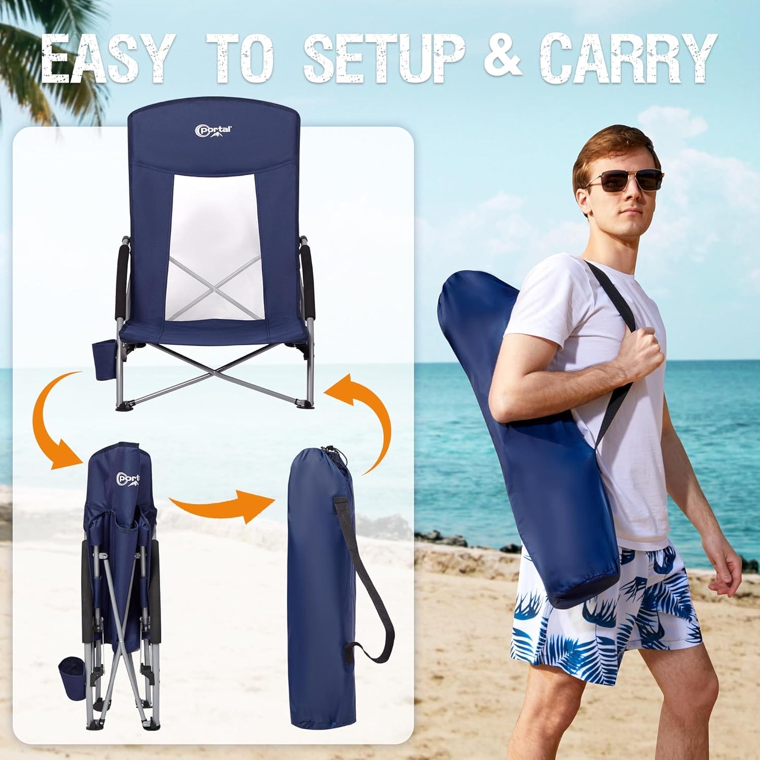 PORTAL Beach Chairs for Adults Camping Low Lightweight Portable Chair with Cup Holder Mesh Back Carry Bag for Outdoor Sand Lawn Travel Picnic Festival Concert, 350LBS - Image 5